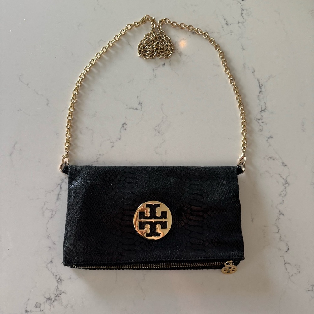 Tory Burch Animal Python Skin Foldover Purse / Cluth